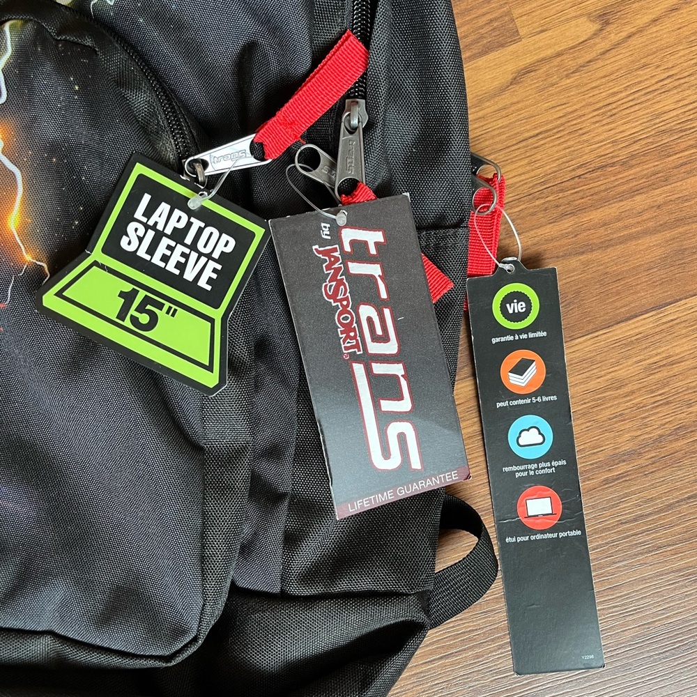 NWT JanSport Black Backpack with lightening Accents - Picture 2 of 6